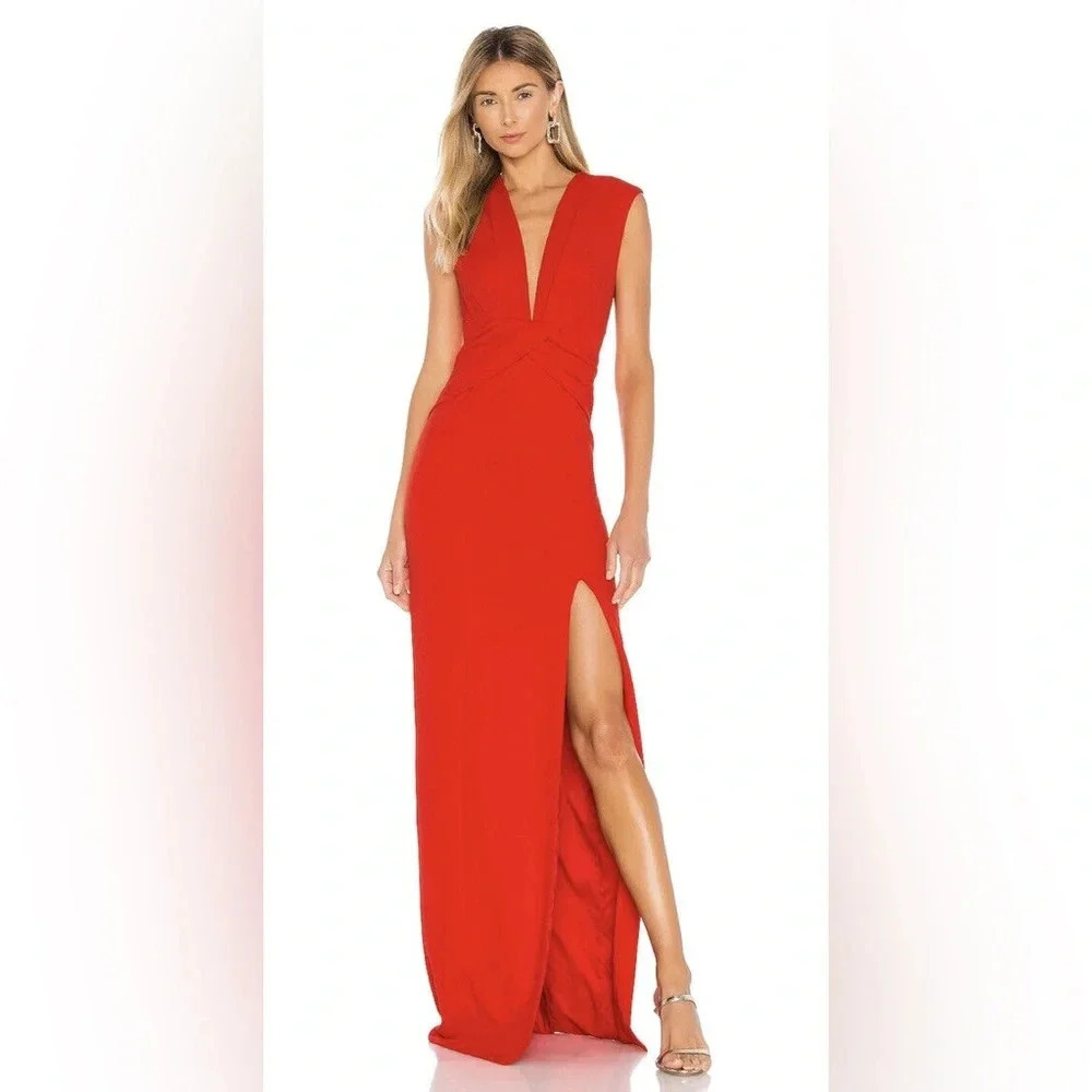 JAYGODFREY Red Plunge Maxi Dress